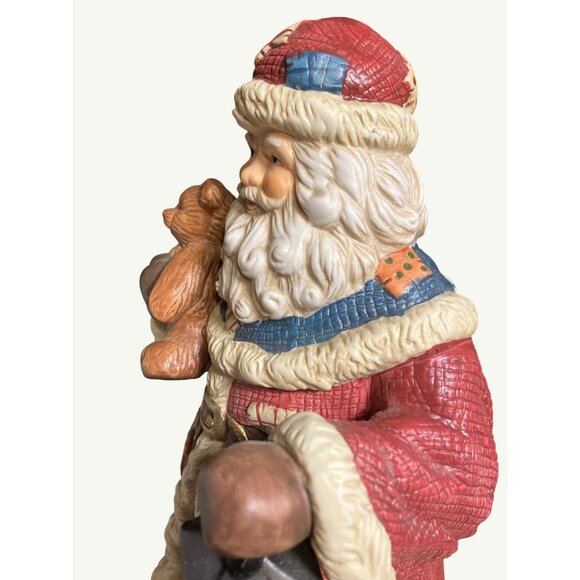 Porcelain Santa Claus Musical Figurine 11" Holding Bear & Lantern Vintage - Picture 8 of 13